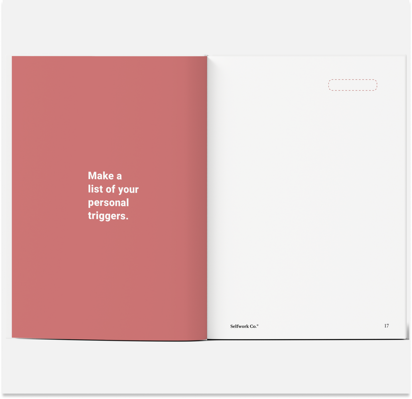 Notebook page with text 'Make a list of your personal triggers' on a red cover.