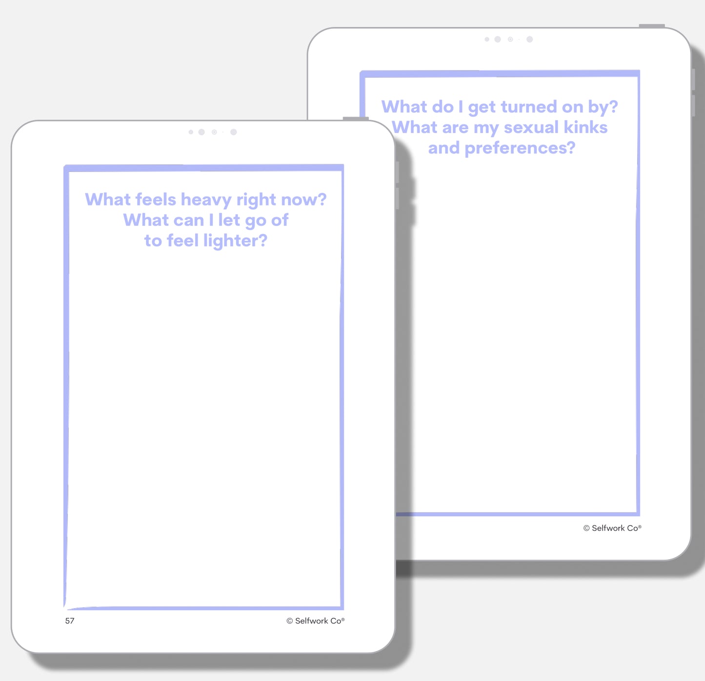 Within Journal digital pages asking about sexual preferences, emotional release, and personal reflection