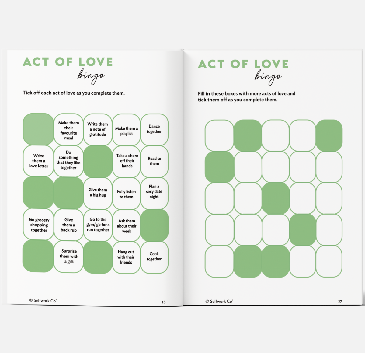 Relationship-care activity from the Closer hardcover featuring an act of love bingo to nurture intimacy.