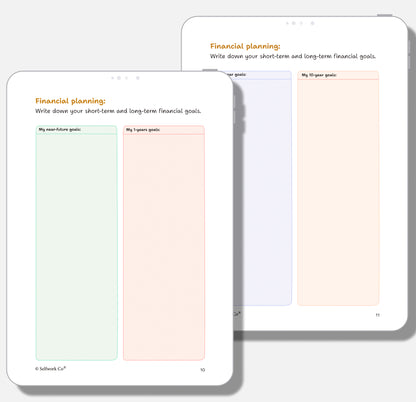 SelfWork Co. Vision Journal digital version showing sections for short-term and long-term financial goals