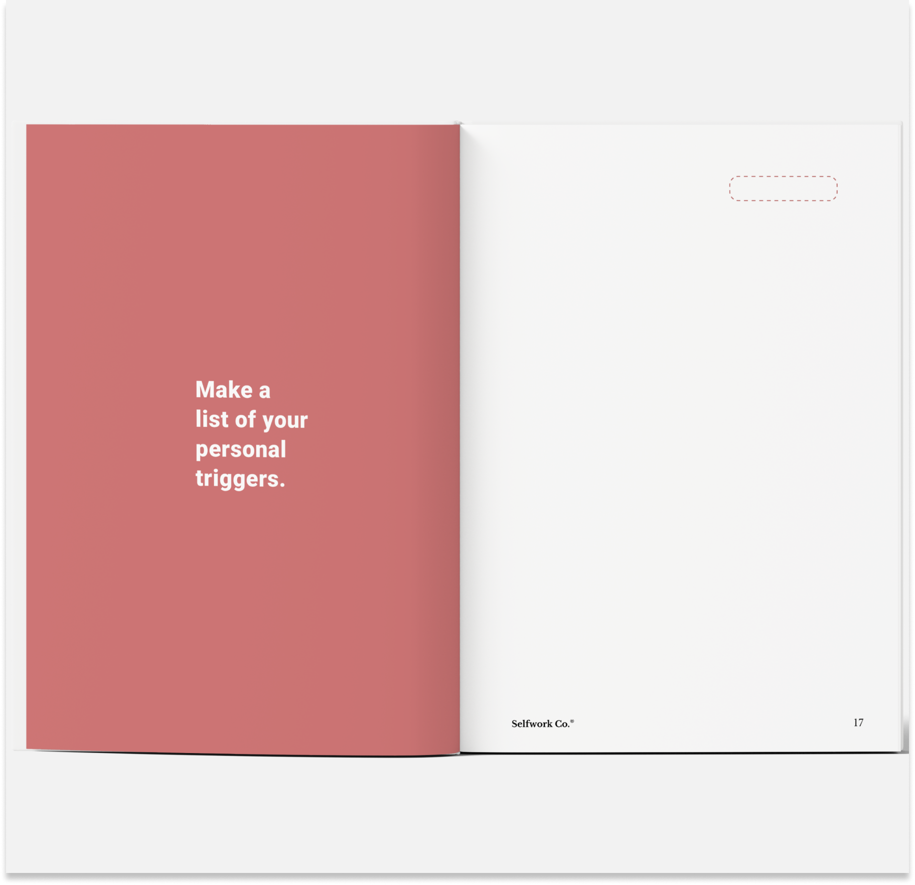 Notebook page with text 'Make a list of your personal triggers' on a red cover.
