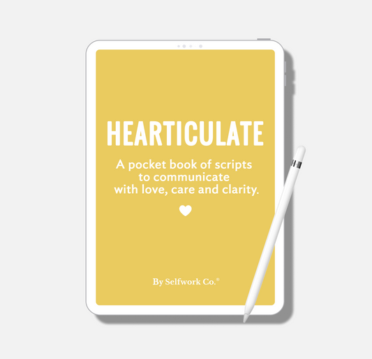 Digital cover of Hearticulate communication guide displayed on a tablet with clean minimalist styling.
