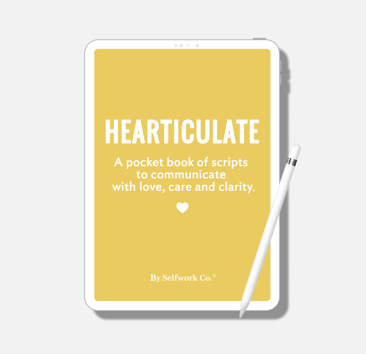 Digital cover of Hearticulate by Selfwork Co. on a tablet with stylus, yellow background