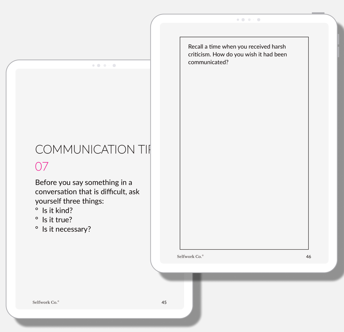 Communication tip and reflection prompt from the Hearticulate book guiding users to handle criticism kindly and thoughtfully.

