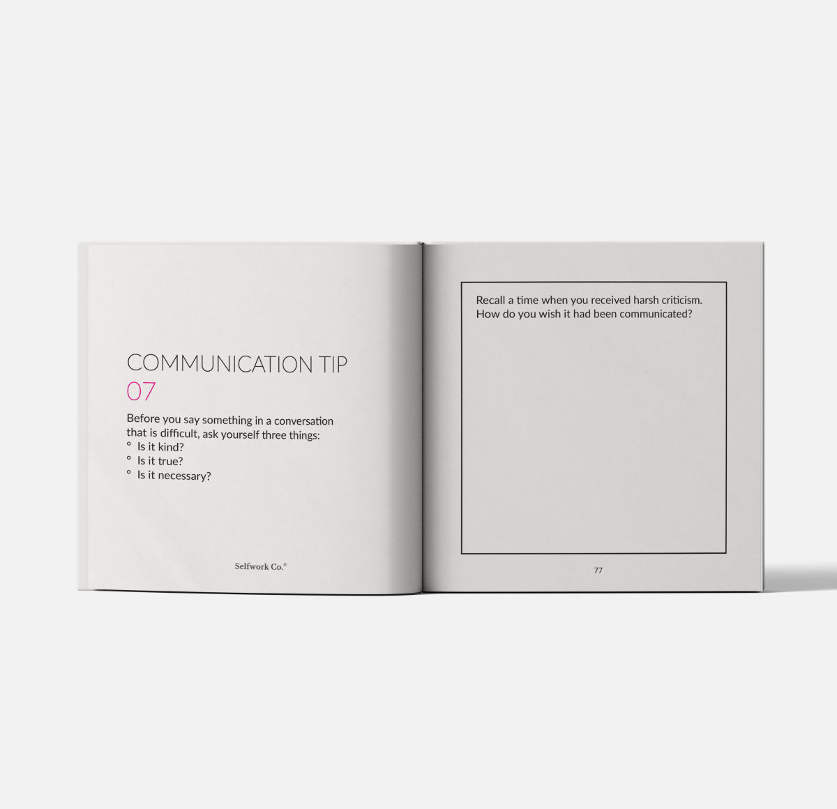A guided writing page to reflect on criticism and tips to help you express difficult thoughts with care