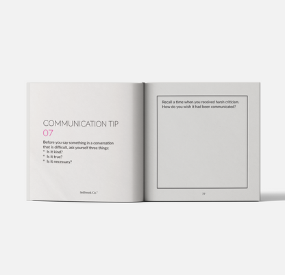 A guided writing page to reflect on criticism and tips to help you express difficult thoughts with care