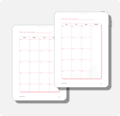 Digital monthly calendar layout from the Self-Care Planner to schedule your days, habits, and focus areas.