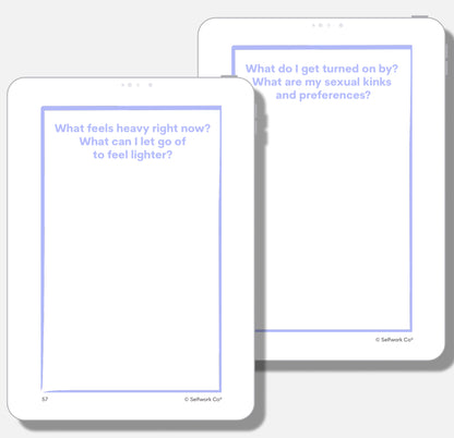 Within Journal digital pages asking about sexual preferences, emotional release, and personal reflection