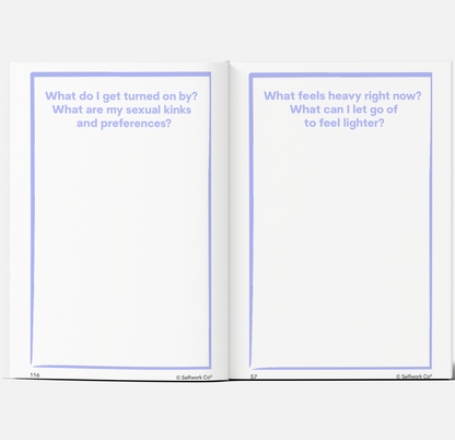Within Journal spread with prompts exploring personal desires, emotional release, and sexual preferences