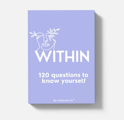 SelfWork Co. Within Journal hardcover with minimalist line art, soft lavender cover, and bold self-discovery title