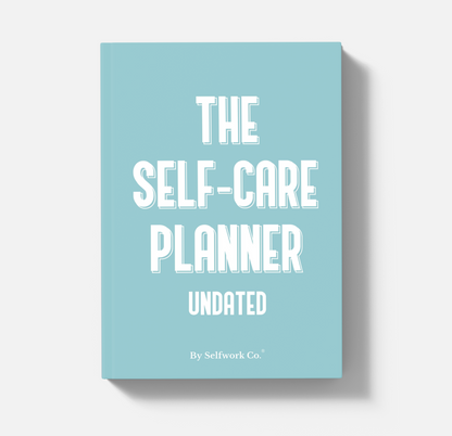 Front cover of The Self-Care Planner (physical version) in calming blue, undated edition by Selfwork Co.