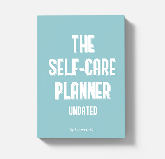 Front cover of The Self-Care Planner (physical version) in calming blue, undated edition by Selfwork Co.