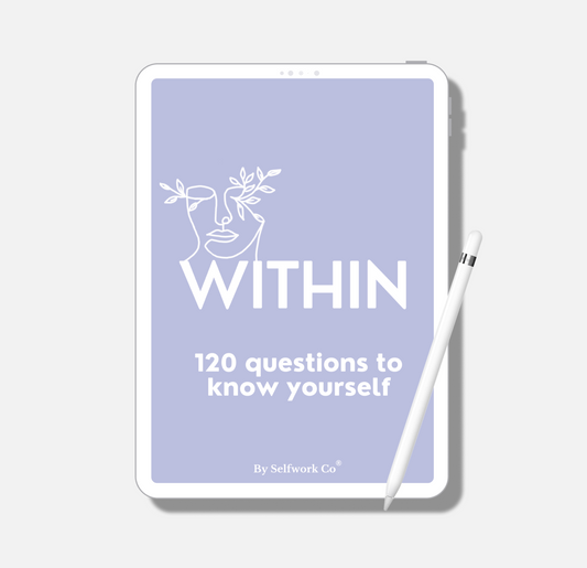 Cover of Within journal displayed on a tablet, focused on introspection and self-identity.