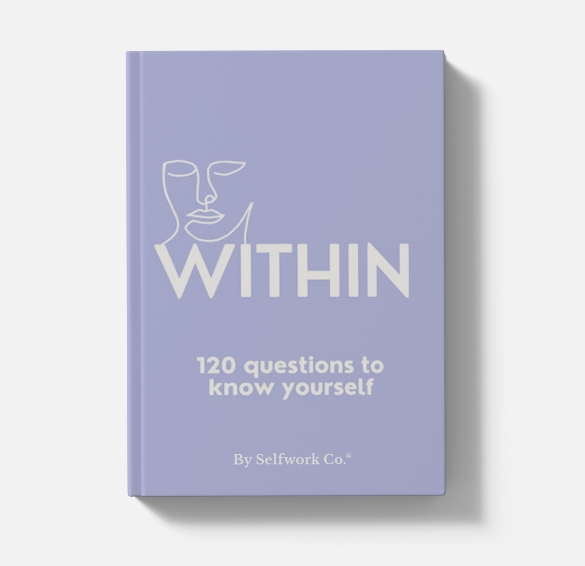 Within hardcover journal with soft purple cover, bold title, and floral icon