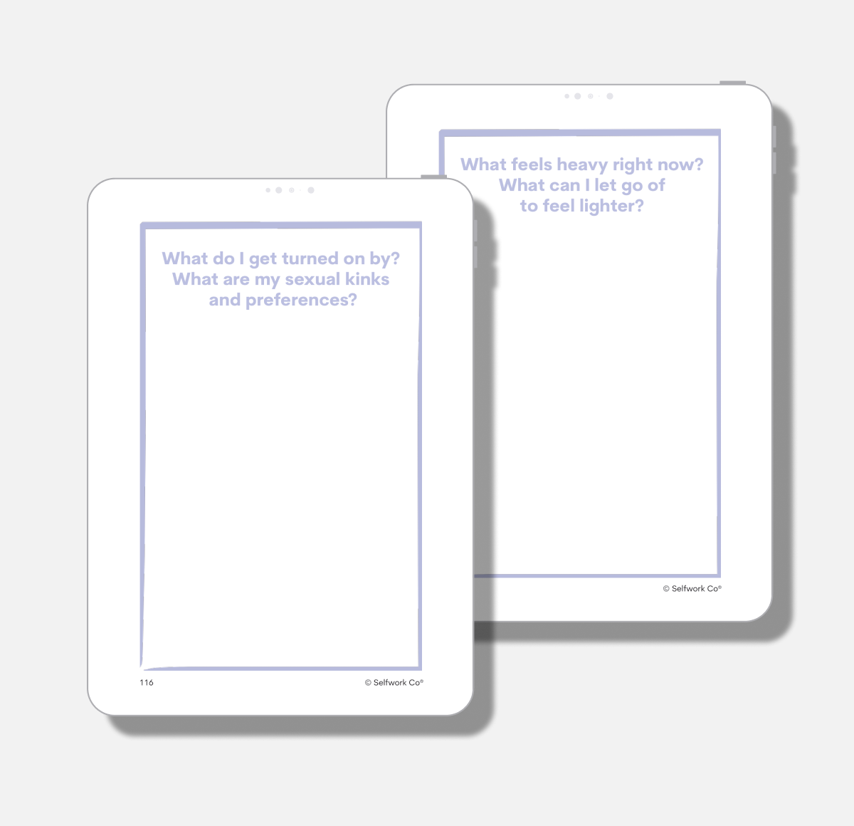 Digital pages from Within with prompts about emotional release and sexual self-awareness.