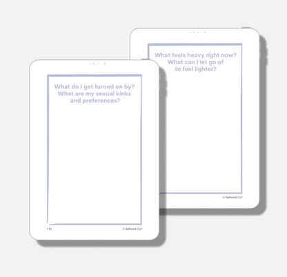 Digital pages from Within with prompts about emotional release and sexual self-awareness.