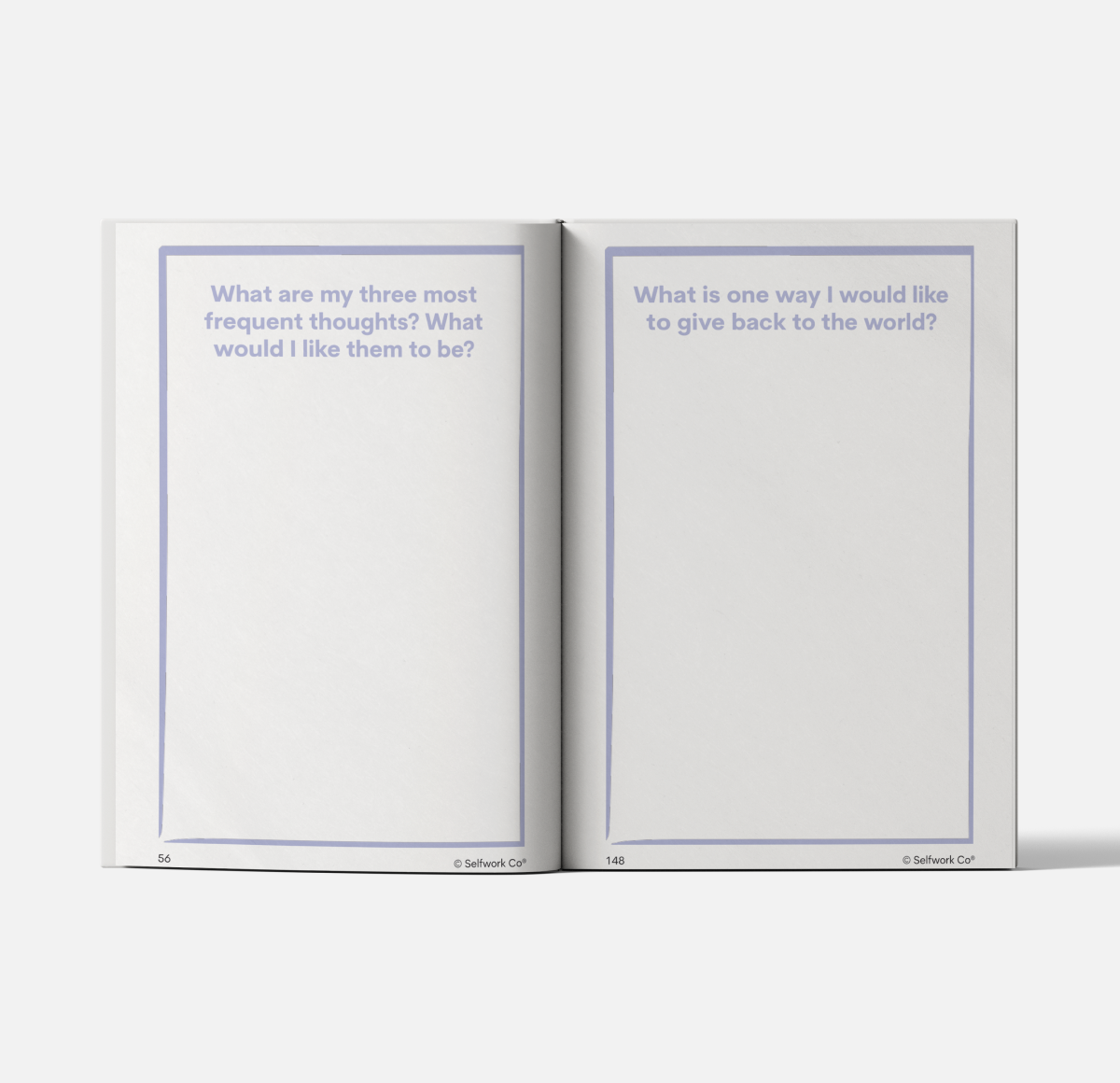 Open Within journal showing reflective prompts about thought patterns and giving back to the world

